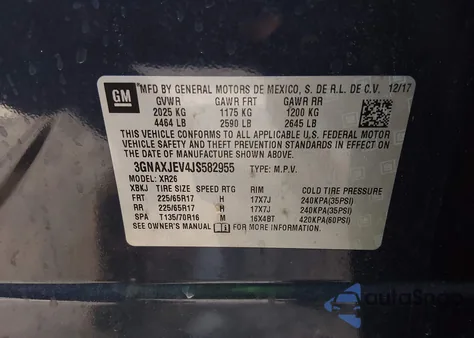 2018 Chevrolet Equinox Lt z USA, uszkodzony, nr VIN 3GNAXJEV4JS582955